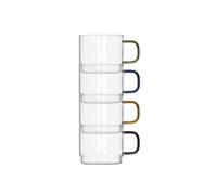 Brandani 51014 TAZZINA BRIDGE IMPILABILE COLORI ASSORTITI SET 4 PZ VETRO, cm d 6x5h, 100 ml, Lavastoviglie, impilabili! Salva spazio con stile! manici in quattro diversi colori assortiti