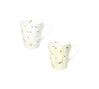 Brandani 51147 MUG POLLINE GIALLO SET 2 PZ NEW BONE CHINA, cm d 8,5x10h, 600ml, Decori delicati fiori e boccioli, Lavastoviglie, Microonde, Forno, Freezer