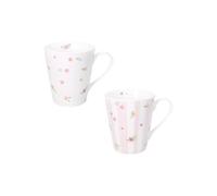 Brandani 51149 MUG POLLINE ROSA SET 2 PZ NEW BONE CHINA, cm d 8,5x10h, 600ml, Decori delicati fiori e boccioli, Lavastoviglie, Microonde, Forno, Freezer