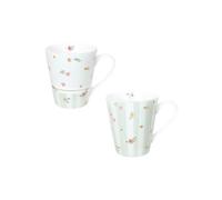 Brandani 51150 MUG POLLINE VERDE SET 2 PZ NEW BONE CHINA, cm d 8,5x10h, 600ml, Decori delicati fiori e boccioli, Lavastoviglie, Microonde, Forno, Freezer