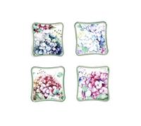 Brandani 51192 DECORATION FLORA SET 4 PZ CERAMICA/SUGHERO, decori floreali, delicate ortensie e foglioline, No Lavastoviglie, No Microonde, No Forno, No Freezer, cm 11x11