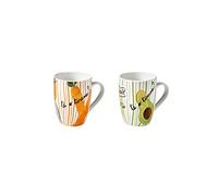 BRANDANI 52155 Mug Allegra Combriccola Set 2 Pezzi Porcellana d 8x10h cm Capacità: 300 ml Lavastoviglie/Microonde/Forno/Freezer Simpatici decori di frutta, ortaggi e animali, in assortiti colori