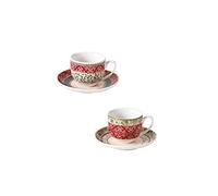 Brandani 52349 Tazzina Caffe Cantico Set 2 Pz Porcellana New Bone China Capacità 100 ml Diametro 12,5X6,5H cm Colore Rosso Decoro Natalizio
