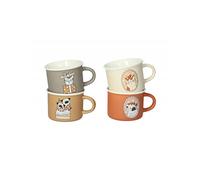 Brandani 52408 Tazzina Caffe Cani e Gatti Set 4 Pezzi New Bone China, cm d 8x5,5h, 160 ml, beige, tabacco, mattone, bianco, cani & gatti