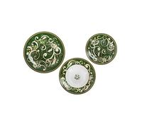 Brandani 52650 TAVOLA 18 PEZZI FILO D ORO PORCELLANA, verde con dettagli bianchi ed oro, 6 piani 6 fondi 6 frutta, lavastoviglie/forno/freezer/microonde