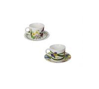Brandani 52871 TAZZINA CAFFE FIORI DI CAMPO SET 2 PEZZI NEW BONE CHINA, d11x6h cm, 50 ml capacita