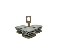 Brandani 53186 Alhambra antipastiera set 3 coppette in porcellana e supporto in bamboo, multicolore