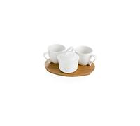 Brandani 54207 Coffee set 3 pz , 2 tazzine con zuccheriera, in porcellana bianca con vassoio bamboo