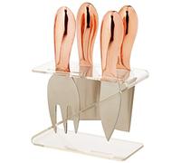 Brandani 54563 Z blocco portacoltelli in acrilico con 4 rose Gold S/coltelli da formaggio in acciaio INOX, multicolore