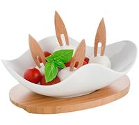Brandani Antipastiera Nuvola in porcellana 21x13 cm con supporto e 4 forchettine in bamboo