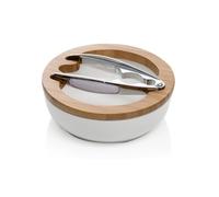 Brandani 55633 Ciotola portanoci in porcellana con supporto in bamboo e schiaccianoci in metallo cromato