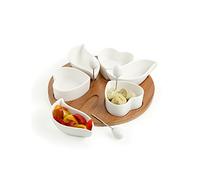 Brandani 55753 Antipastiera cupido in porcellana bianca con supporto in bamboo e 3 forchettine acciaio inox