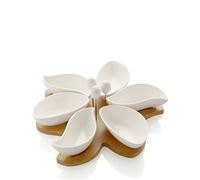 Brandani 55754 Antipastiera spicchi di sole in porcellana bianca con vassoio bamboo e 3 forchettine acciaio inox