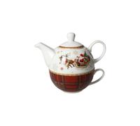 Brandani 89906 Teiera con Tazza Natalizia â€“ Design Festivo di Babbo Natale, Porcellana New Bone - cm ø 11x15x16h