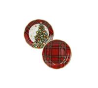 Brandani 89907 Set di 2 Piattini Dolce Christmas in Porcellana - Elegante Tartan e Fantasia Natalizia - Ã˜ 19 cm