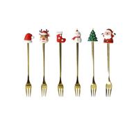 Brandani 89911 Set di 6 Forchettine Gold con Soggetti Natalizi in Acciaio Inox e Silicone - Perfette per Dessert e Stuzzichini - cm 15