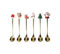 Brandani 89912Set di 6 Cucchiaini Gold con Soggetti Natalizi in Acciaio Inox e Silicone - Perfette per Dessert e Stuzzichini - cm 15