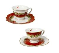 Brandani 89961 Set Tazzine Caffè Carol in New Bone China - 2 Pezzi Eleganti con Piattino