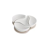 Brandani Antipastiera in porcellana con 4 scomparti separati e base in bamboo B