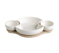 Brandani Antipastiera in porcellana con 3 scomparti separati e base in bamboo B