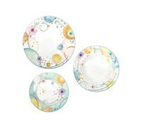 BRANDANI 51790 Servizio Tavola Bollicine 18 pezzi in porcellana, 6 Piani 6 Fondi 6 Dessert, D 27/22.5/19 cm forno, freezer, microonde e lavastoviglie