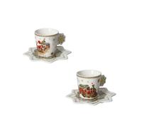 Brandani 89914 Tazzina Caffè con Piattino Christmas - Set da 2 Pezzi in New Bone China - 12,5 x 12,5 x 6 cm