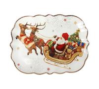 BRANDANI Piatto Portata Rettangolare Natale Christmas 89923 Porcellana Bianco Rosso babbo natale Slitta 33x25cm