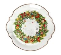 BRANDANI Piatto Portata Torta Centrotavola Natale Christmas 89922 Porcellana Bianco Verde 33cm