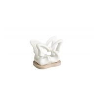 BRANDANI 53075 Portatovaglioli farfalla porcellana bianca c/sup bamboo naturale 12x8x10,5h