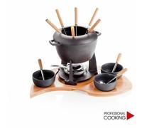 Brandani set 17 pezzi per fonduta in ghisa e bamboo con ciotole e forchettine