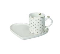 BRANDANI Set Tazza Mug con Vassoio Amore 51662 Cuore Porcellana Bone China Bianco Oro