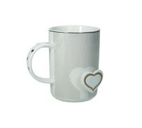BRANDANI Tazza Mug Colazione Amore 51665 Cuore Righe Porcellana Bone China Bianco Oro 350ml