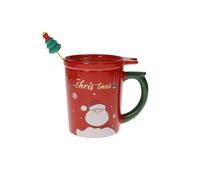 BRANDANI Tazza Mug con Tappo Rossa e Cucchiaino Oro 11x9cm Porcellana Tavola di