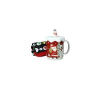 BRANDANI Tazza MUG Natalizia con Tappo e Calzini 9,5x8cm Porcellana