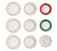 Brandani Servizio da Tavola 18 Pezzi In Porcellana Tempo di Festa 6 Piatti Piani 6 Piatti Fondi 6 Piatti Frutta Decoro Natalizio