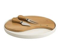 BRANDANI VASSOIO CON TAGLIERE OVALE E 2 COLTELLI FORMAGGIO PORCELLANA E BAMBOO