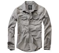 Brandit Riley Camicia di Jeans Uomo Vintage Coton Casuale Abbottonare Grey Denim