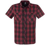 Brandit Roadstar Uomo Camicia Maniche Corte Nero/Rosso XL 100% Cotone Regular