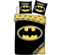 BrandMac Batman, set copripiumino singolo 140 x 200 cm con federa 60 x 65 cm, 100% cotone, design classico nero e giallo con segnale del pipistrello Batman