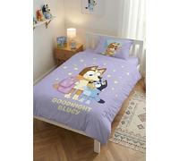 BrandMac Bluey - Parure da letto per bambini, 100% cotone, copripiumino 100 x 135 cm, federa 40 x 60 cm, motivo spiaggia con Bluey, Bingo e Muffin (azzurro cielo)