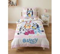 BrandMac Bluey - Parure da letto per bambini, 140 x 200 cm, copripiumino e federa 65 x 65 cm, 100% cotone morbido, design ufficiale Bluey, Bingo & Muffin, rosa e bianco