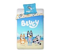 BrandMac Bluey Set di biancheria da letto per Bambini | Copripiumino 140x200 cm con federa 50x70 cm | Set di biancheria da letto ufficiale Bluey | Motivo a fumetti blu per letti singoli per bambini