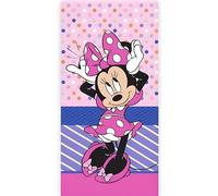 Disney - Telo da spiaggia e da bagno, 70 x 140 cm, 100% cotone, morbido e assorbente, per bambini, motivo "Minnie" rosa a pois, ideale per spiaggia, bagno e piscina