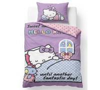 BrandMac Hello Kitty Set Copripiumino per Bambini | Copripiumino 140x200 cm + Federa 50x70 cm, 100% Cotone | Biancheria da Letto Ufficiale Morbida e Traspirante (Hello Kitty - Viola)