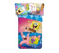 BrandMac Parure da letto Bob la Spugna 100% Cotone, copripiumino reversibile 140 x 200 cm + federa 65 x 65 cm, con Bob e Patrick