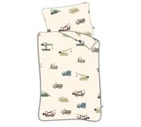 BrandMac Parure da letto con attrezzi da cantiere, per neonati o lettino, 100% cotone, copripiumino 100 x 135 cm + federa 40 x 60 cm, by Mats, con bulldozer, pellet, gru, camion...
