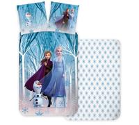 Brandmac Parure da letto Frozen Foresta, 100% cotone e reversibile, copripiumino 100 x 135 cm + federa 40 x 60 cm, con Olaf, Elsa e Anna, per letto piccolo