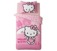 BrandMac Parure da letto Hello Kitty per bambini, 100% cotone, copripiumino reversibile per bambini, 100 x 135 cm, federa 40 x 60 cm, certificato Oeko-Tex Standard 100, rosa e bianco