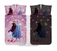 Brandmac Set di biancheria da letto con motivo Frozen Elsa e Anna 100 x 135 cm e federa 40 x 60 cm, 100% cotone, set di biancheria da letto per bambini fosforescente