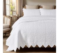 Brandream Set copripiumino bianco per letto queen size e king size, in cotone matelasse, set di biancheria da letto per letto queen size (trapunta 98 x 106 cm con federe per cuscini di dimensioni